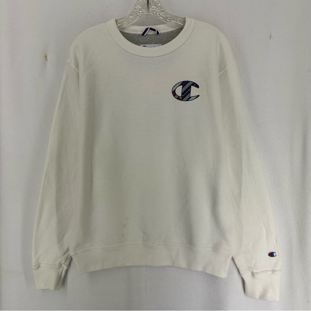 Champion Logo Front Back Crewneck Sweatshirt Men’s Medium White